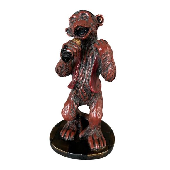 Brown and Red Singing Monkey with Hat and Microphone Resin Figurine - Picture 2 of 7